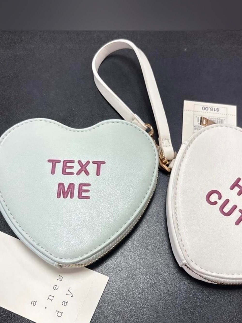 New 💓Heart-Shaped Mini Wristlet in Mint and White — TEXT ME